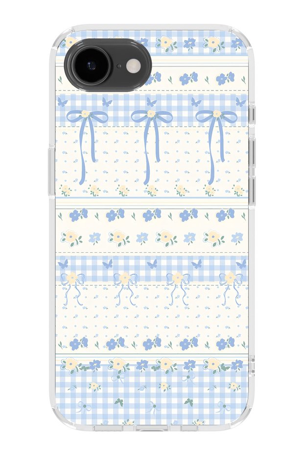 iPhone 17E Compatible Blue Bow and Floral Print Transparent Phone Case