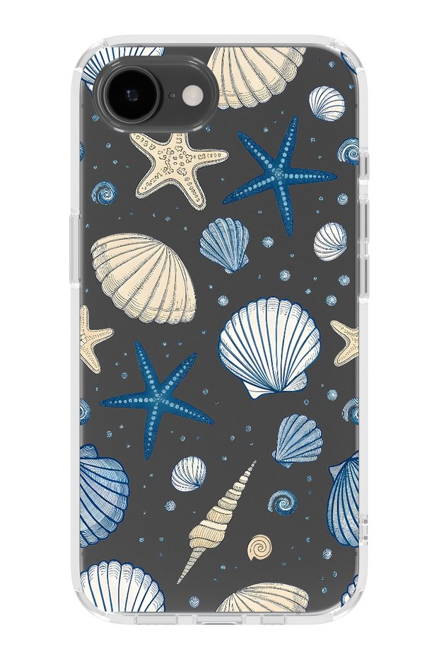 iPhone 17E Compatible Sea Shell and Star Patterned Transparent Phone Case