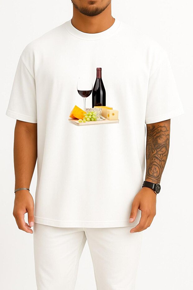 Oversize Cheese Plate and Wine Chest Design Unisex T-Shirt