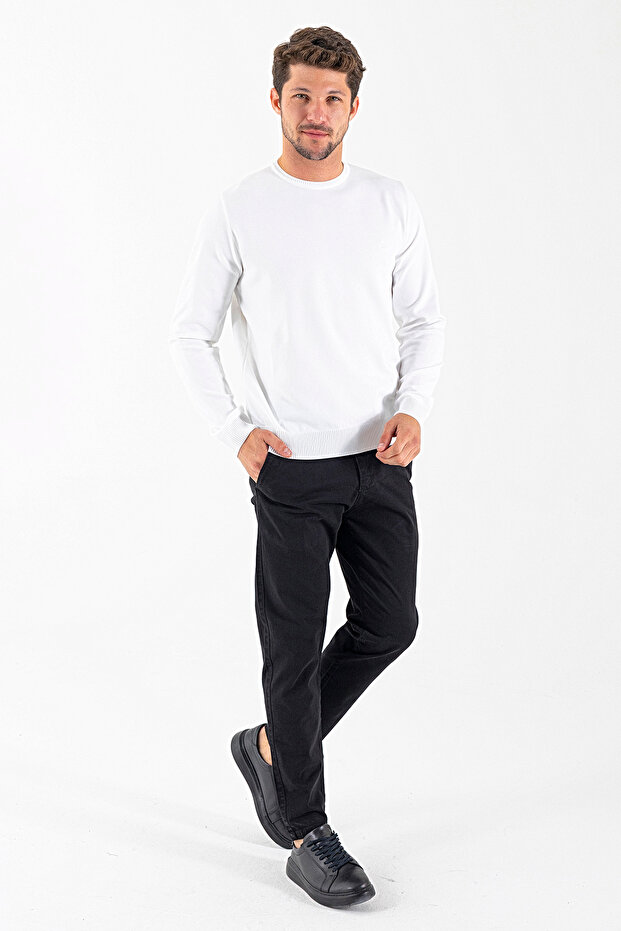 Men's 100% Cotton Slim Fit Chino Trousers Black - 4200
