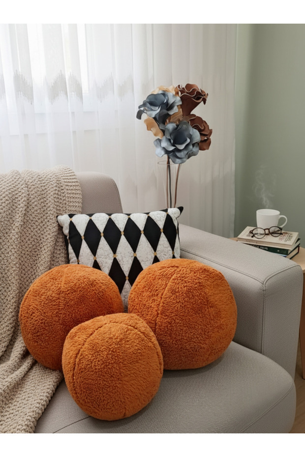 Tile Set of 3 42/25cm XXL Size Welsoft Fabric Decorative Ball Throw Pillow Large and Small Size Set