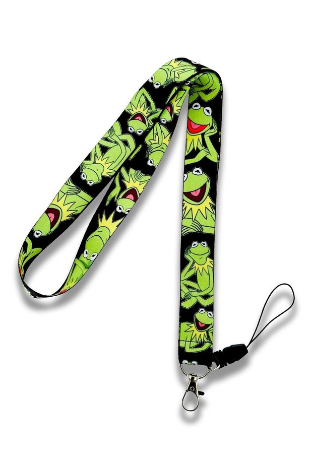 Green Figured Frog - Id Badge Holder with Neck Lanyard Strap - Phone Strap