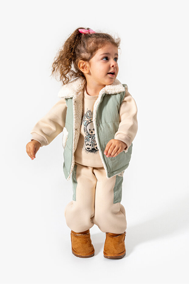 Inflatable Vest Lamb Lined Micro Pocket Girls' Set 8266 Wnt