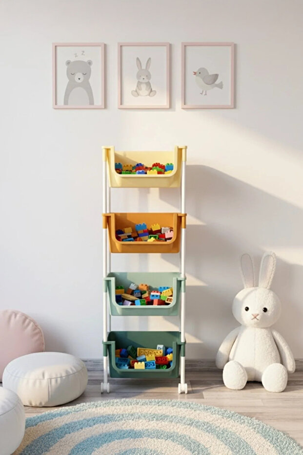 Kitchen Life 4 Katlı Tekerlekli Organizer Raf Oyuncak Dolabı,Mutfak Rafı , Banyo Rafı , Kiler Düzenleyici Sepet