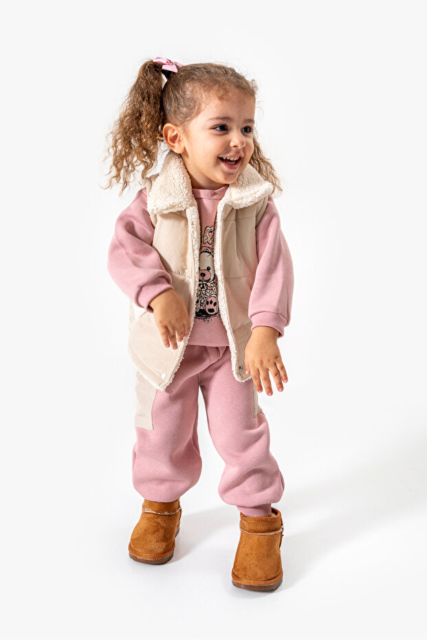 Inflatable Vest Lamb Lined Micro Pocket Girls' Set 8266 Wnt