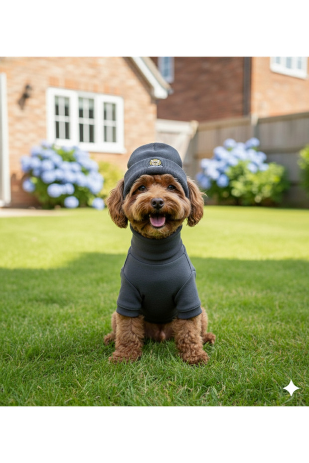 Handmade Ribbed Fabric High-Necked Dog Outfit and Hat Set (for Small and Medium Breeds)