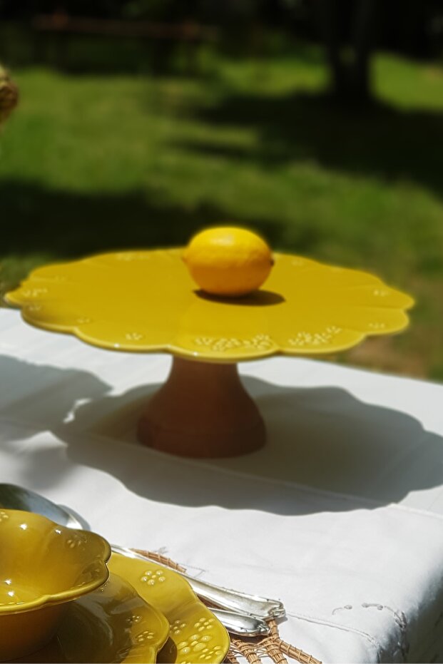 Fiori 5 Parça Ahşap Ayaklı Kek Stand (30cm), Sunum Ve Pasta Tabak (21cm) Seti - 4