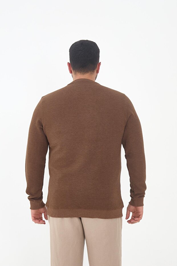 Men's Winter Crew Neck Oversized Basic Brown Sweatshirt - 5
