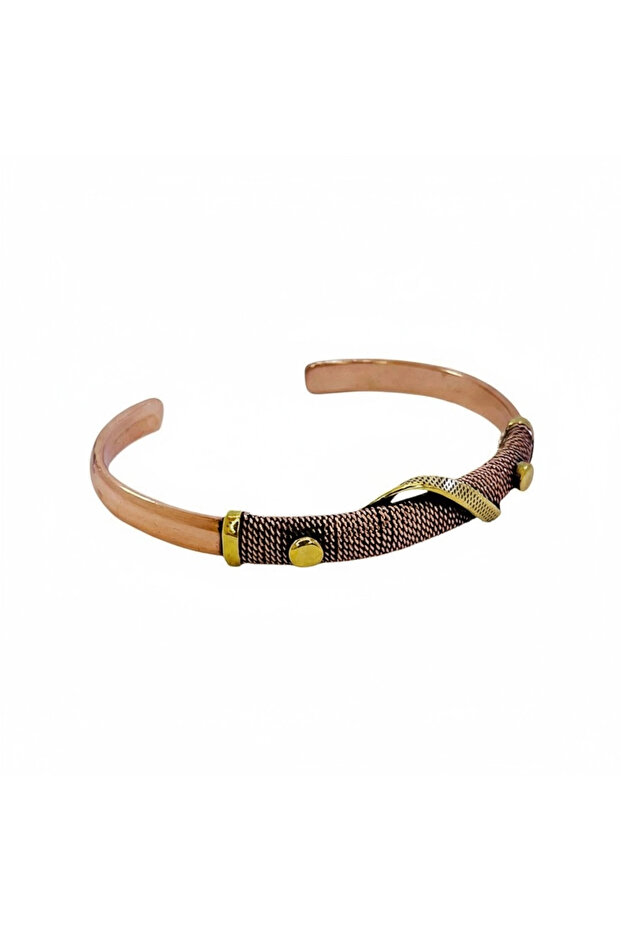 Pirinç Detaylı Tel Örme Bakır Bileklik - 4