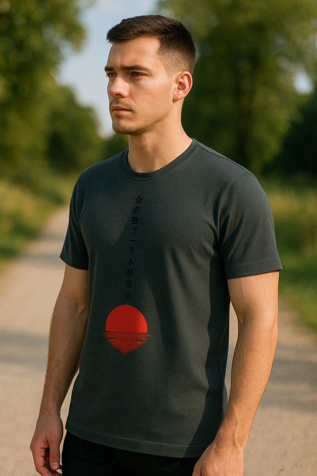 Men's Short Sleeve Text Print Crew Neck Khaki T-Shirt