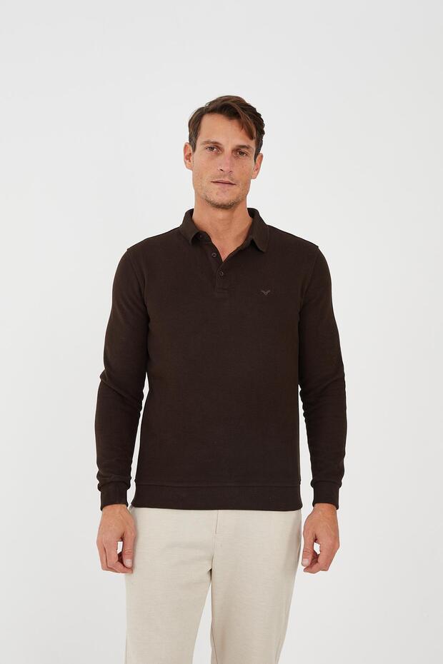 تي شيرت رجالي من Elite Comfort Basic باللون البني الشتوي برقبة بولو