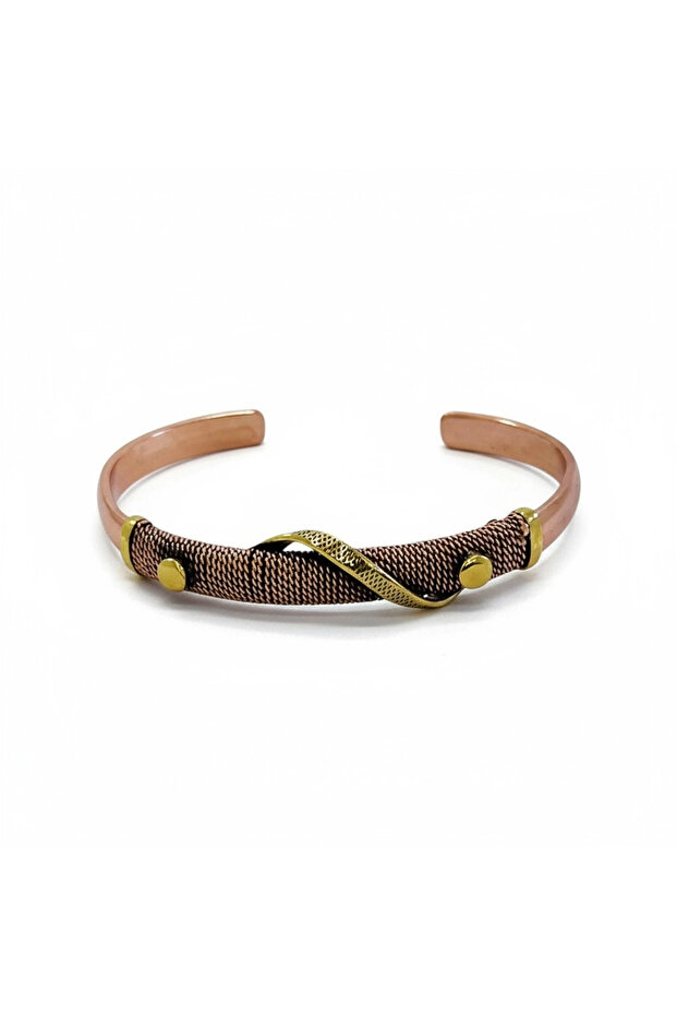 Pirinç Detaylı Tel Örme Bakır Bileklik - 2
