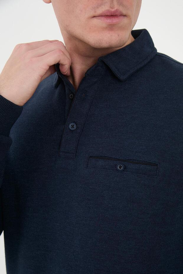 Tricou pentru bărbați Timeless Pocket Basic Long Solid Blue Polo - 4