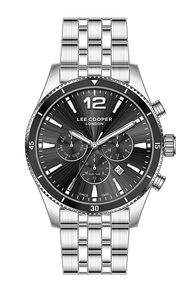 Functions Active Original Black Silver White Men's Wristwatch with Calendar - 1