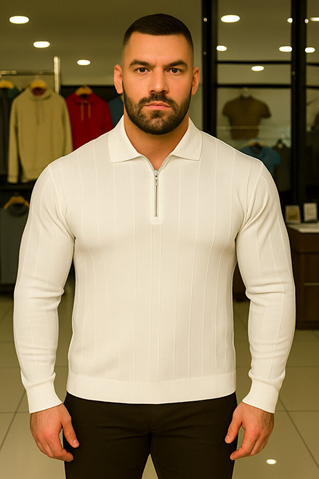 Men's Winter Plus Size White Zippered Sweatshirt