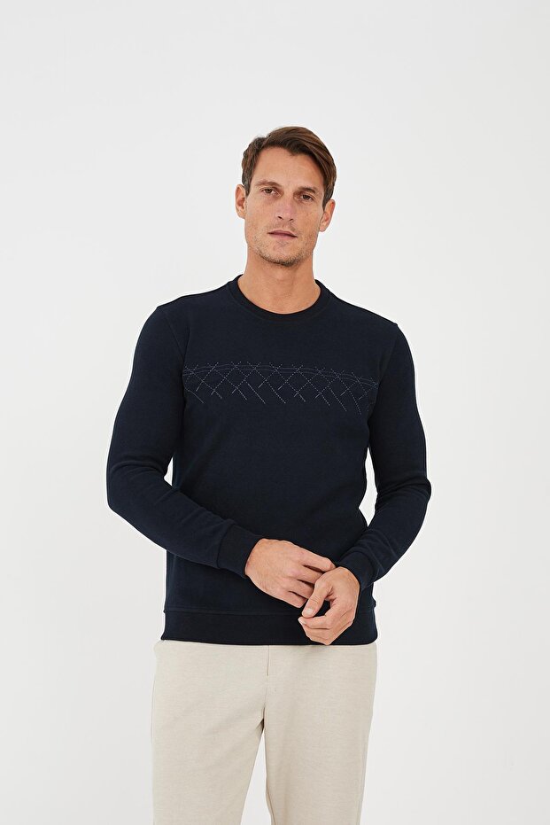 Hanorac pentru bărbați CloudFit Basic Long Crew cu model bleumarin - 1