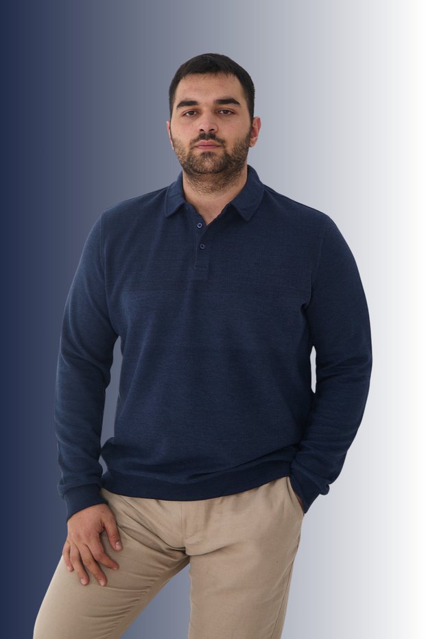 Tricou pentru bărbați Winter Battal Basic Solid Blue Polo Gât