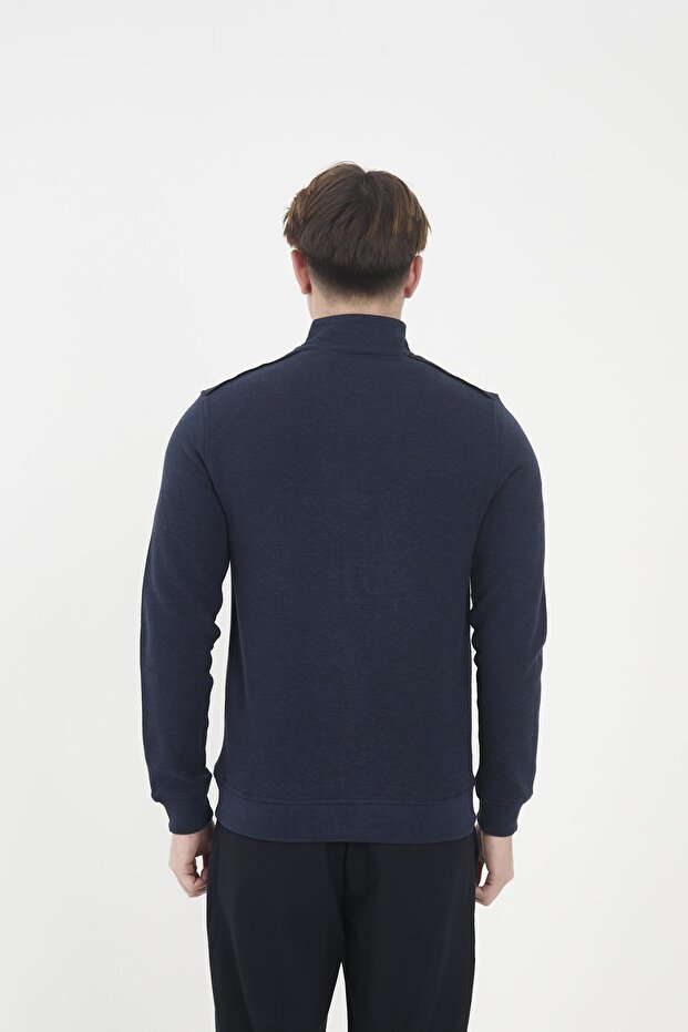 Erkek PeakLayer Fermuarlı Cepli Basic Kışlık Mavi Sweatshirt - 5