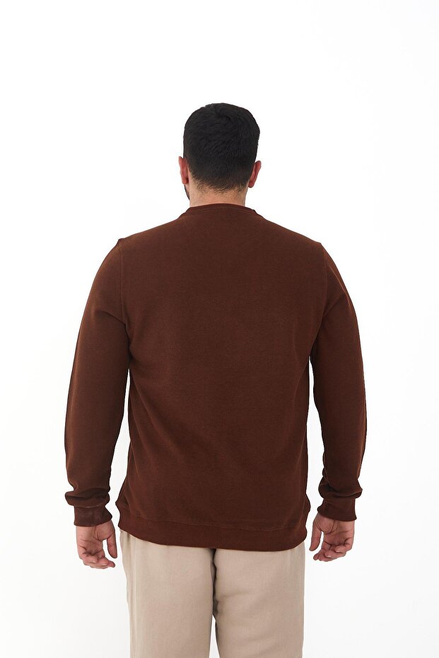 Men's Large Size V-Neck Oversized Basic Tile Sweatshirt - 5
