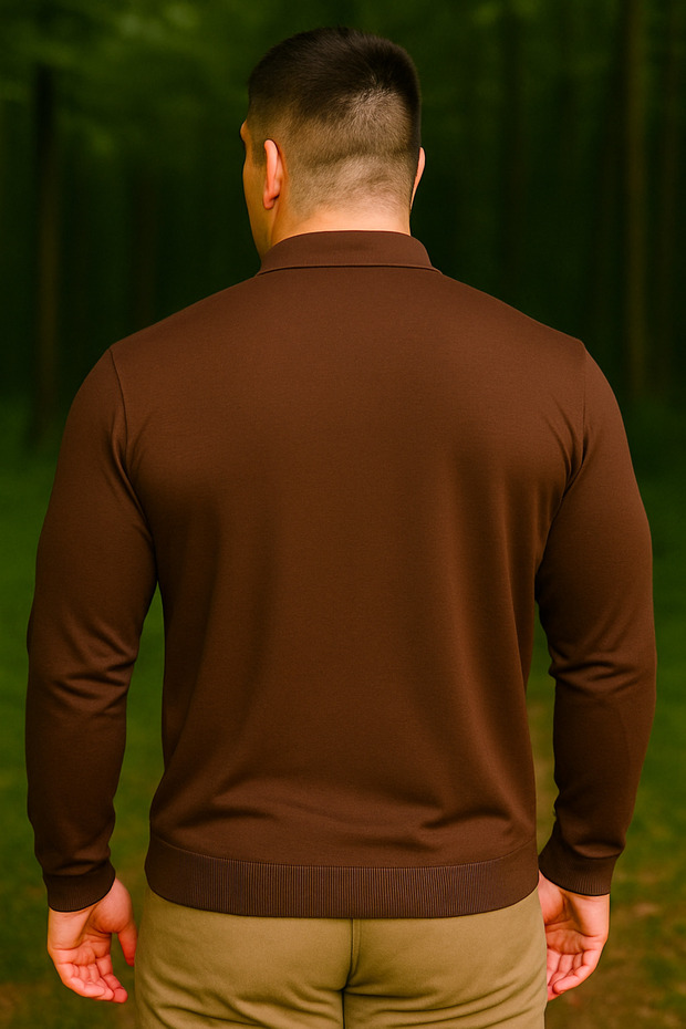 Men's Plus Size Basic Brown Zippered Sweatshirt - 4