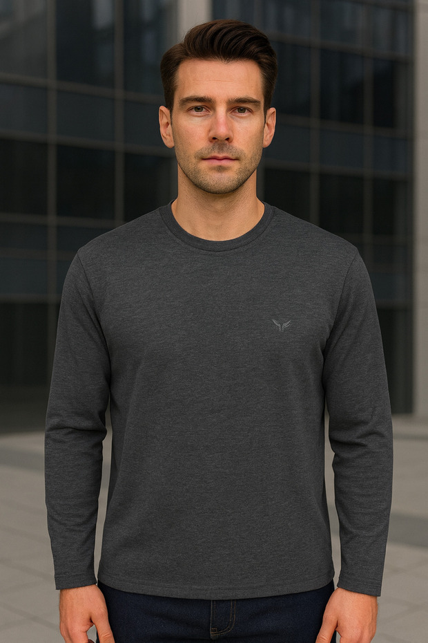Men's Long Sleeve Casual Comfortable Basic Smoked Sweatshirt
