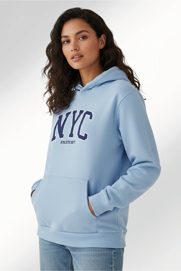 Unisex Nyc Design Printed Hooded Sweatshirt
