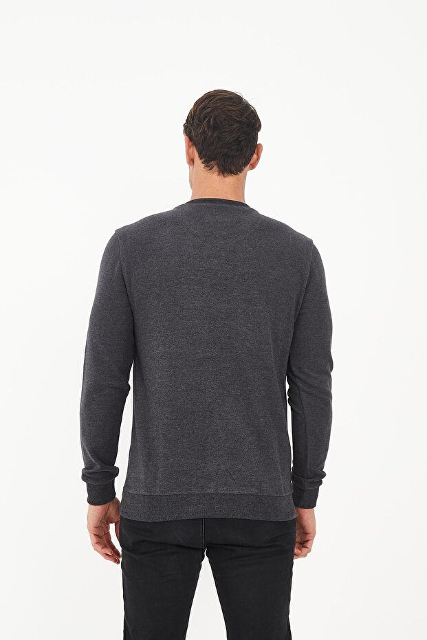 Men's Cloudfit Basic Long Crew Neck Pattern Anthracite Sweatshirt - 5
