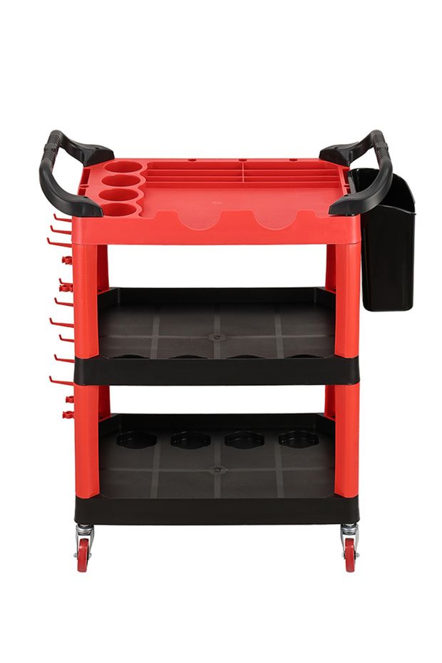 Tool Cart with Side Bucket - 3-Tier Rolling Utility Cart for Garage & Detailing - 4