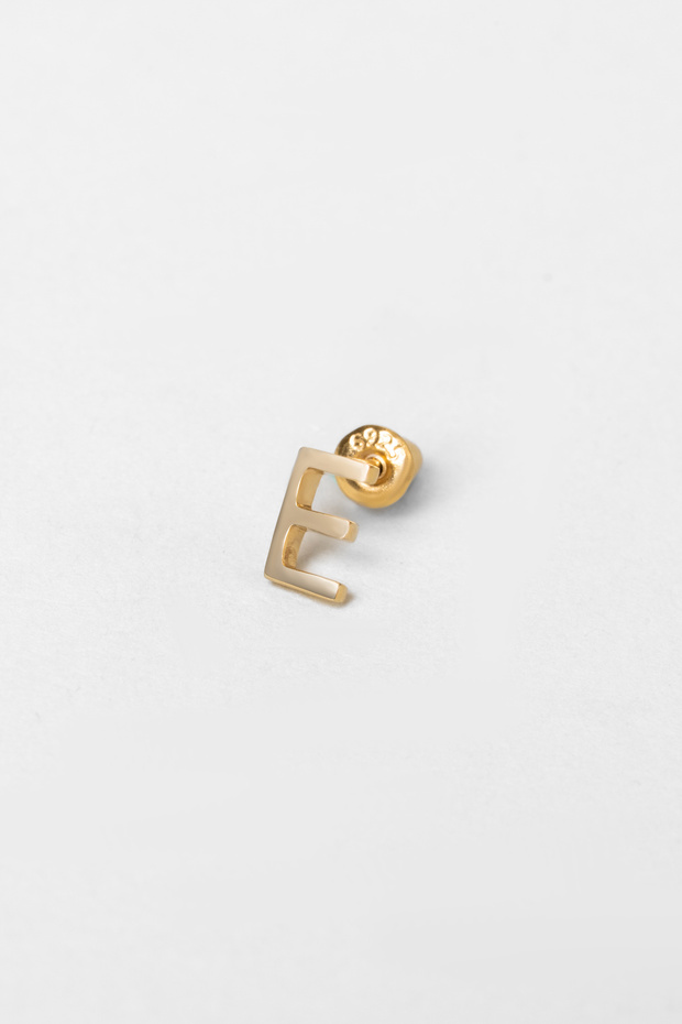 My Story E Harfi 18 Ayar Sarı Altın Kaplama Gümüş Tek Küpe - 1