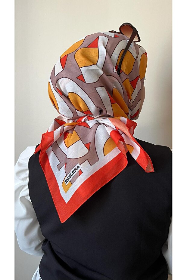 وشاح ناعم برتقالي منقوش على شكل لغز حديث - 6