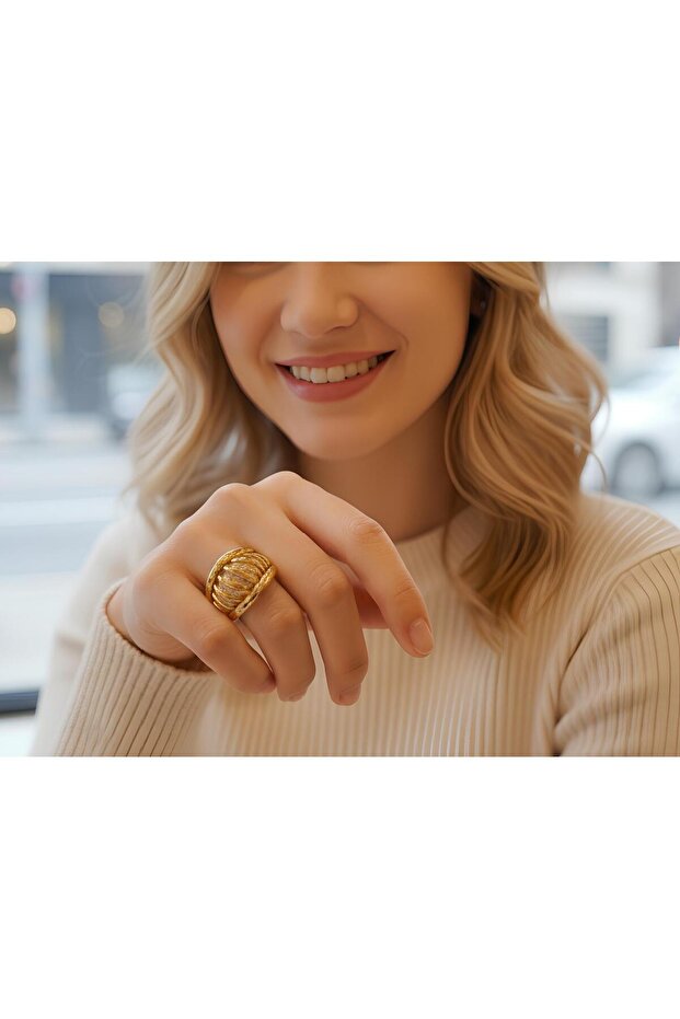 خاتم فولاذي قابل للتعديل بنمط متموج - 2