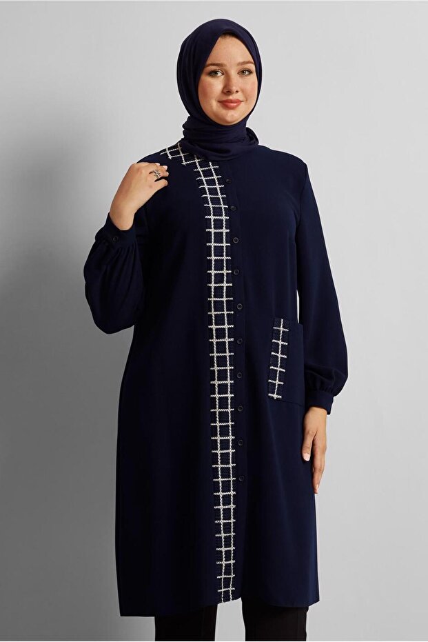 تونيك مقاس كبير منقوش مربع 20744 - 1