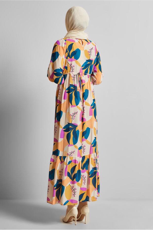 DESENLİ VİSKON ELBİSE 45757 - 4