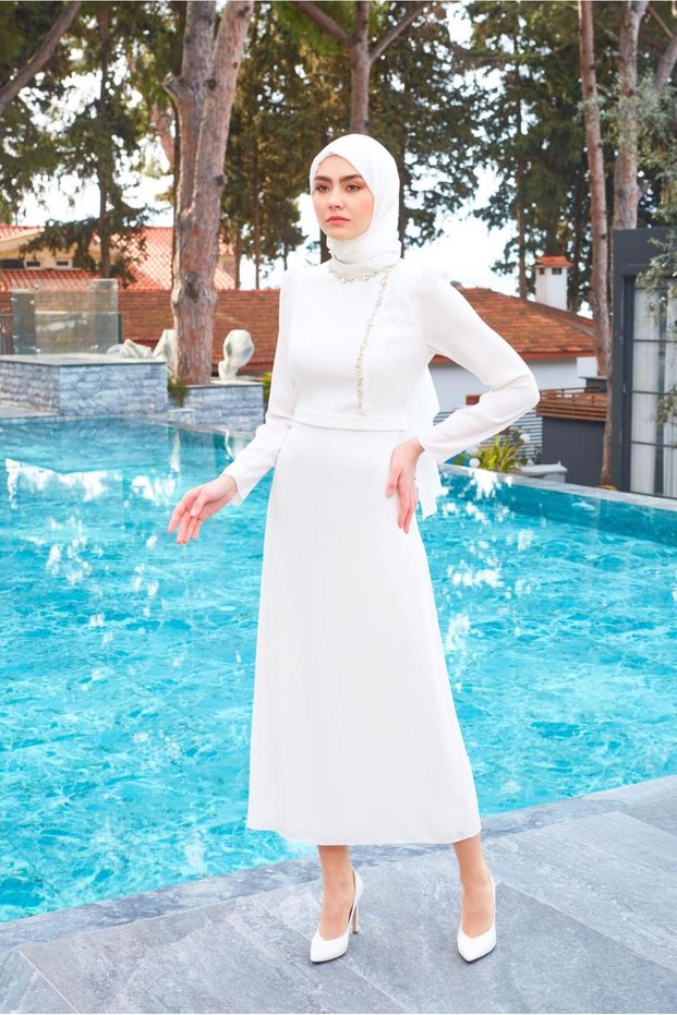 STYLE COLLAR STONE DETAIL DRESS 43542