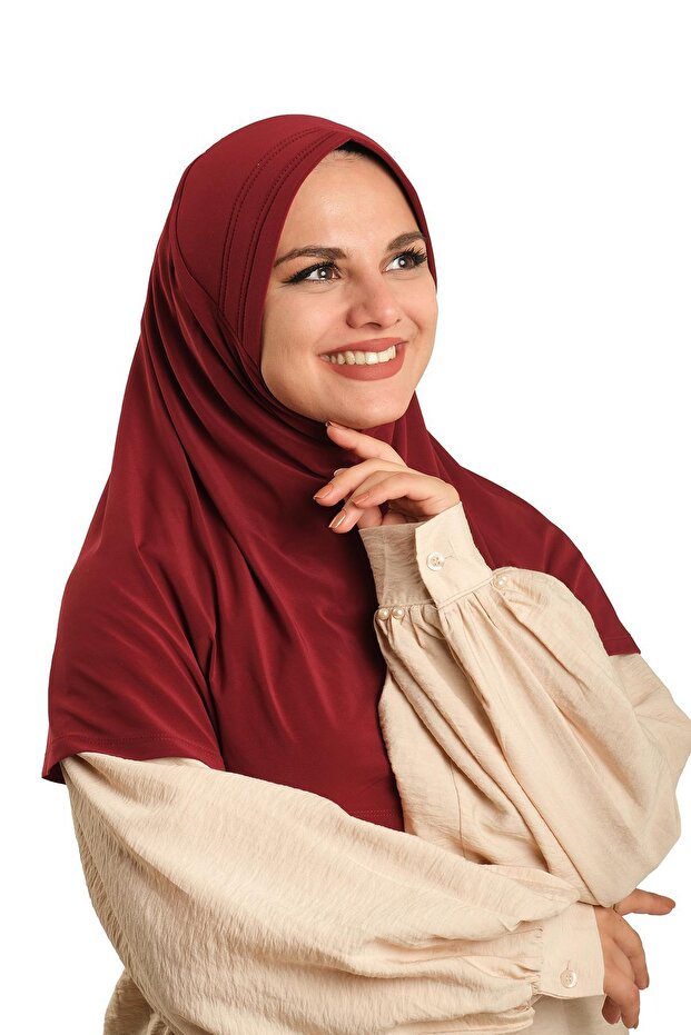 Claret Red Practical Ready-made Interlocking Hijab Scarf Sandy Fabric Plain 1600_16
