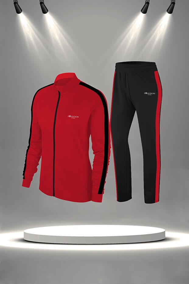 Plus Size Women's Red New Supra Combed Cotton Comfortable All Seasons Walking Running Tracksuit Set (4Xl-10Xl)