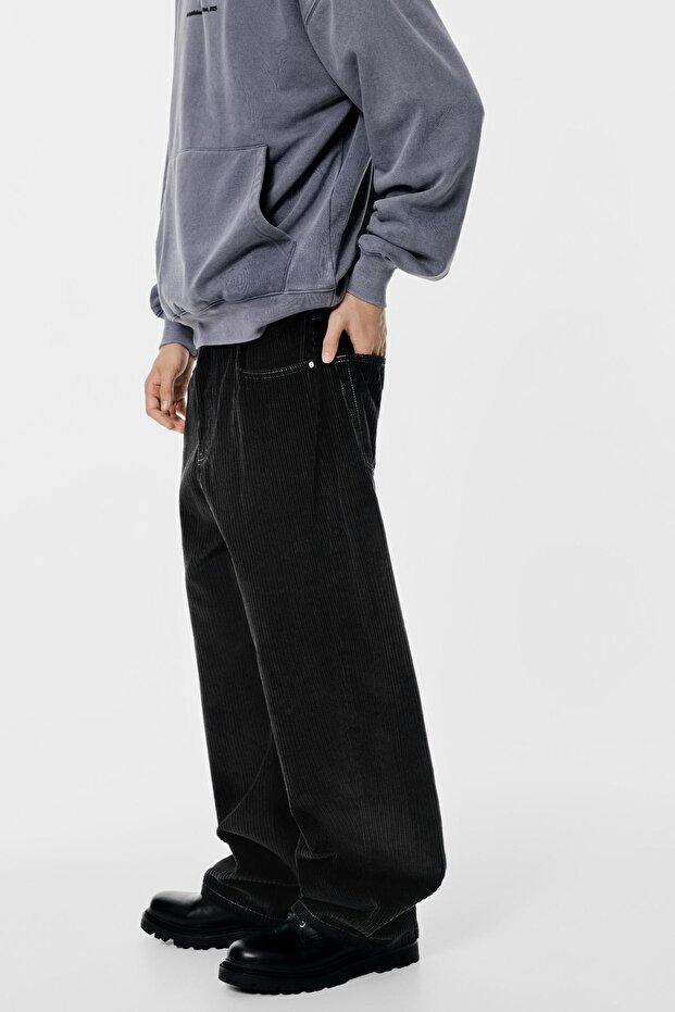 Düz kesim kadife pantolon - 5