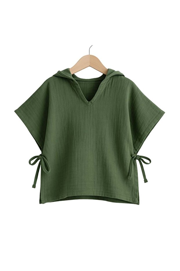 Double Layer Muslin Children's Poncho 100% Natural Cotton Emerald Green