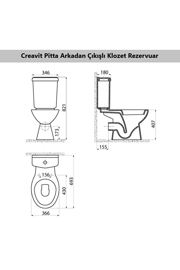 Pitta Arkadan Çıkışlı Klozet + Rezervuar + İç Takım + Çınar TP Yavaş Kapanan Kapak 4 'lü Set - 4