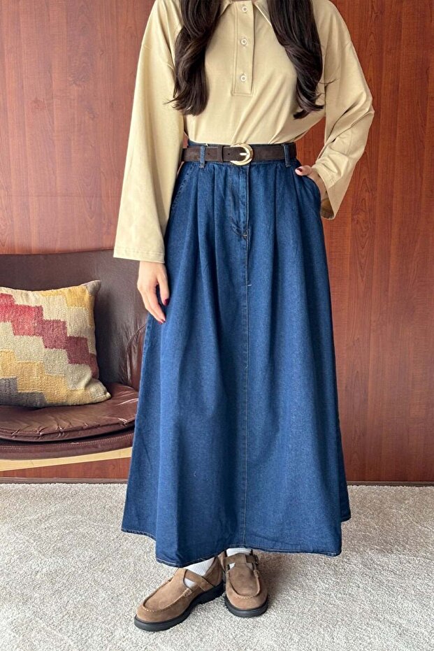 Kot Tek Düğmeli Etek - 3