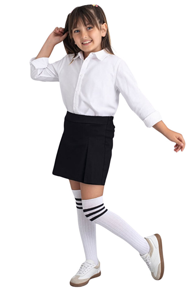 Girl's Knee High Socks 3 Pairs White-Black-Black