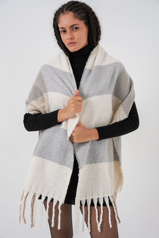 Women's Soft Textured Thick Shawl Scarf 15951 - A.Grey