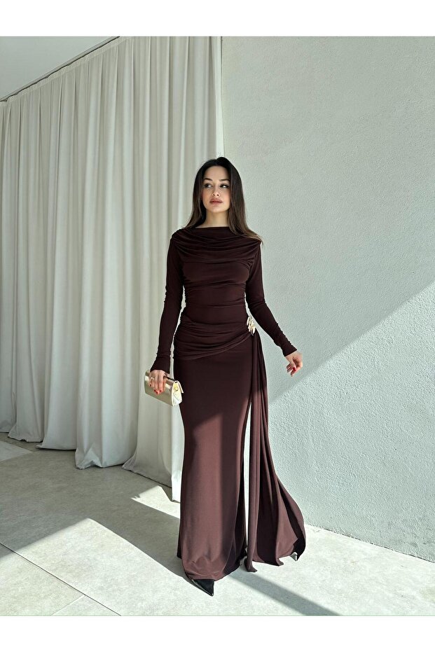 LOST Maxi Elbise 8644 - Acı Kahve - 2