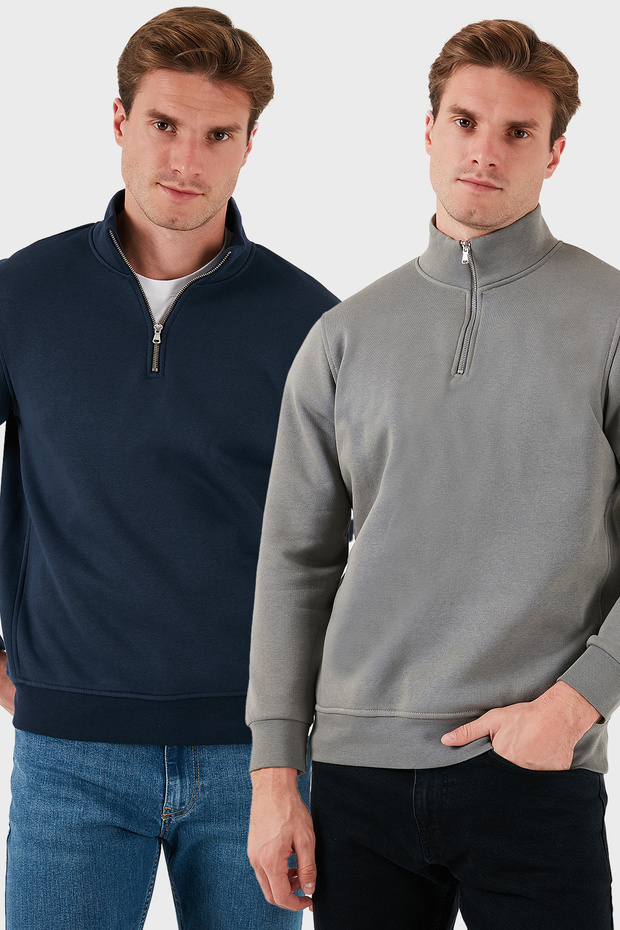 قميص رياضي رجالي من القطن بقصة عادية وياقة عالية، عبوة من قطعتين، موديل SWEAT 59052592S2