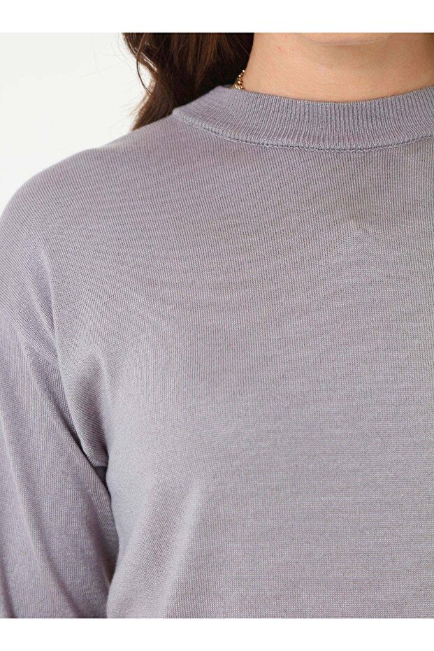 Yumuşak Tuşeli Basic Triko Kazak - Gri Mavi - - 5