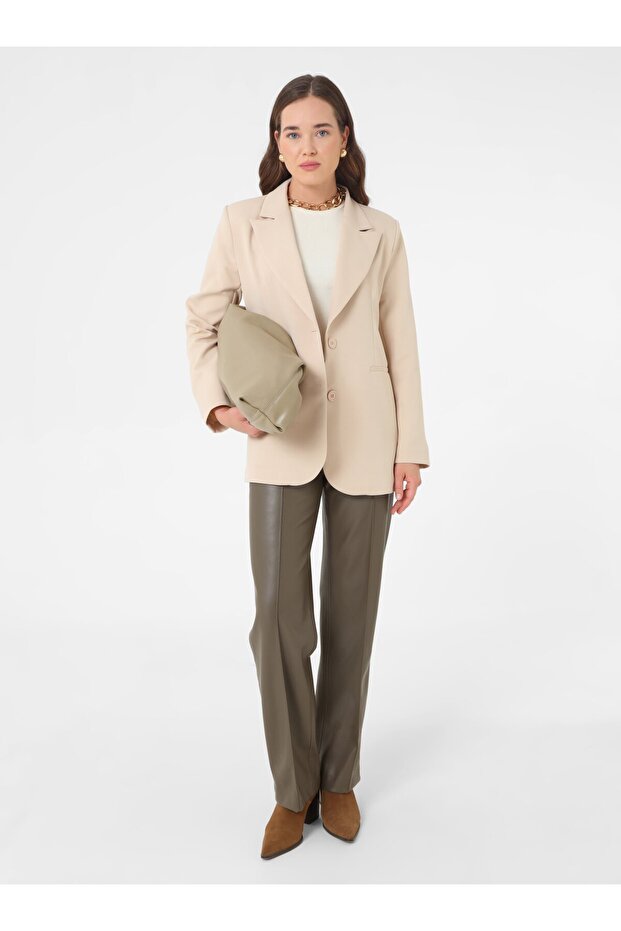 Double Button Lined Blazer Jacket - Beige - - 3
