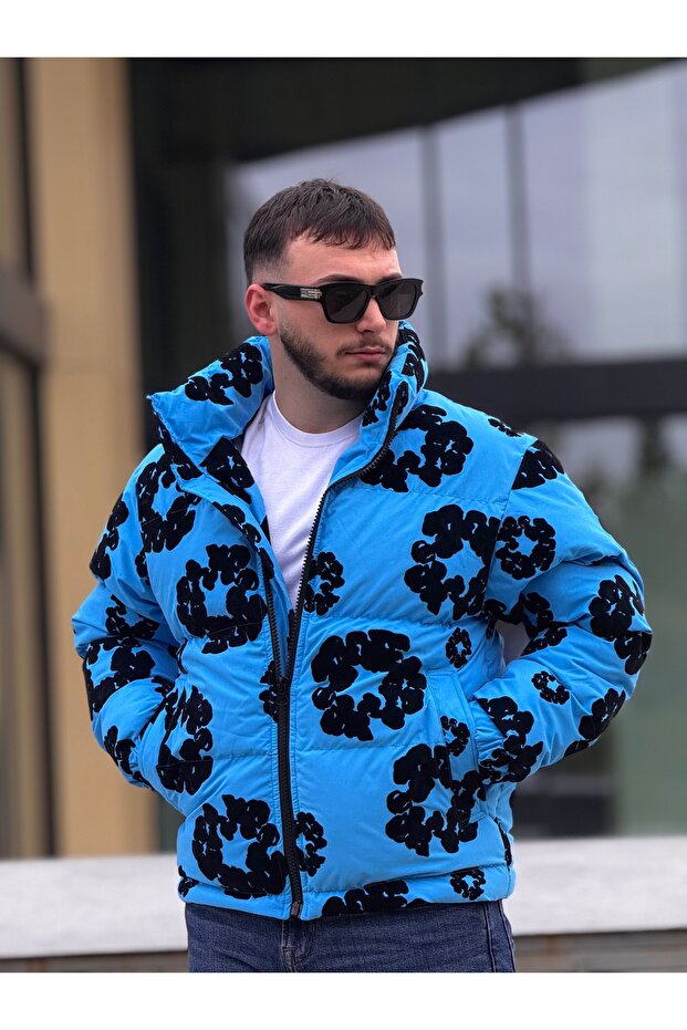 معطف منتفخ منقوش للرجال - 1