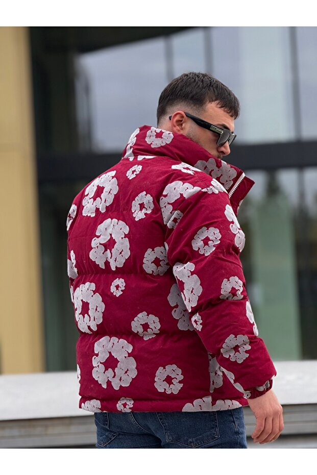 معطف منتفخ منقوش للرجال - 5