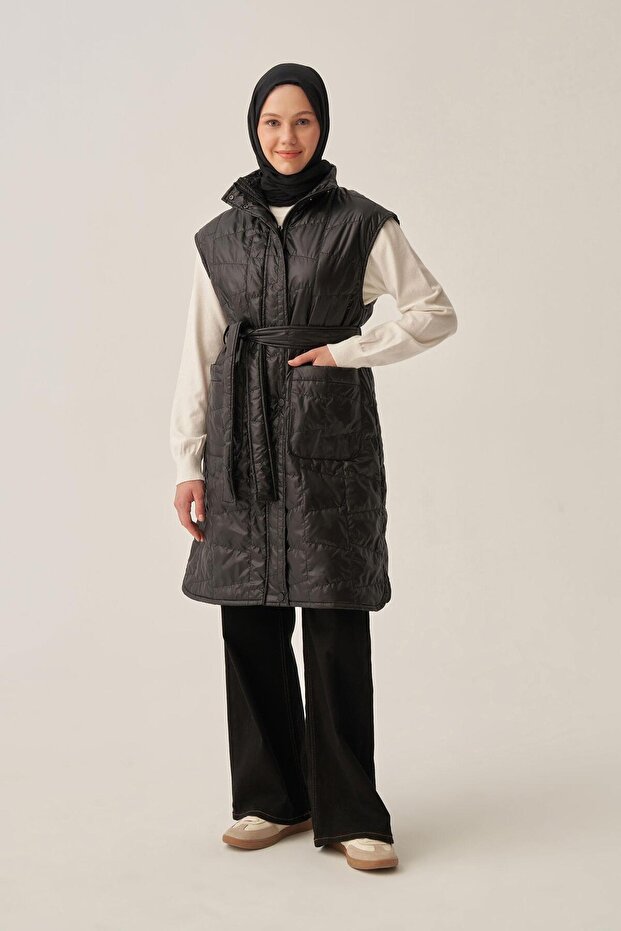 Kuşaklı Kapitone Yelek - 5