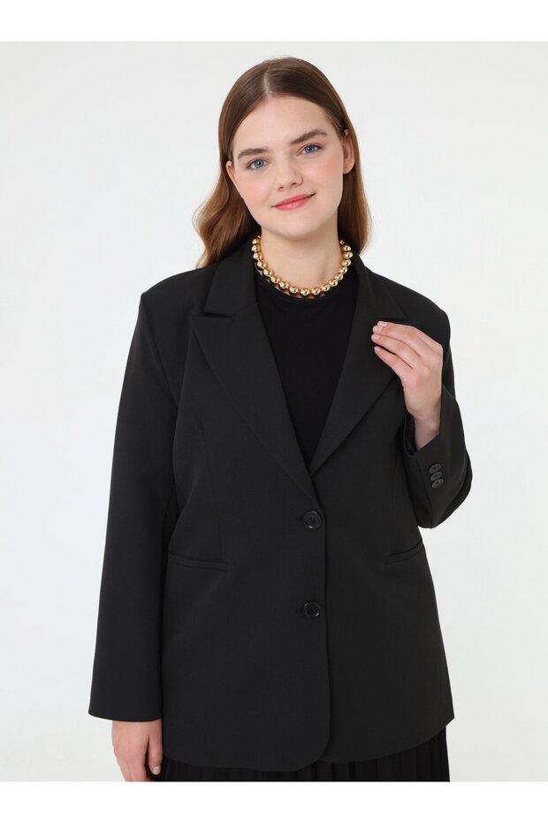 جاكيت كلاسيكي كبير الحجم - أسود - - 1